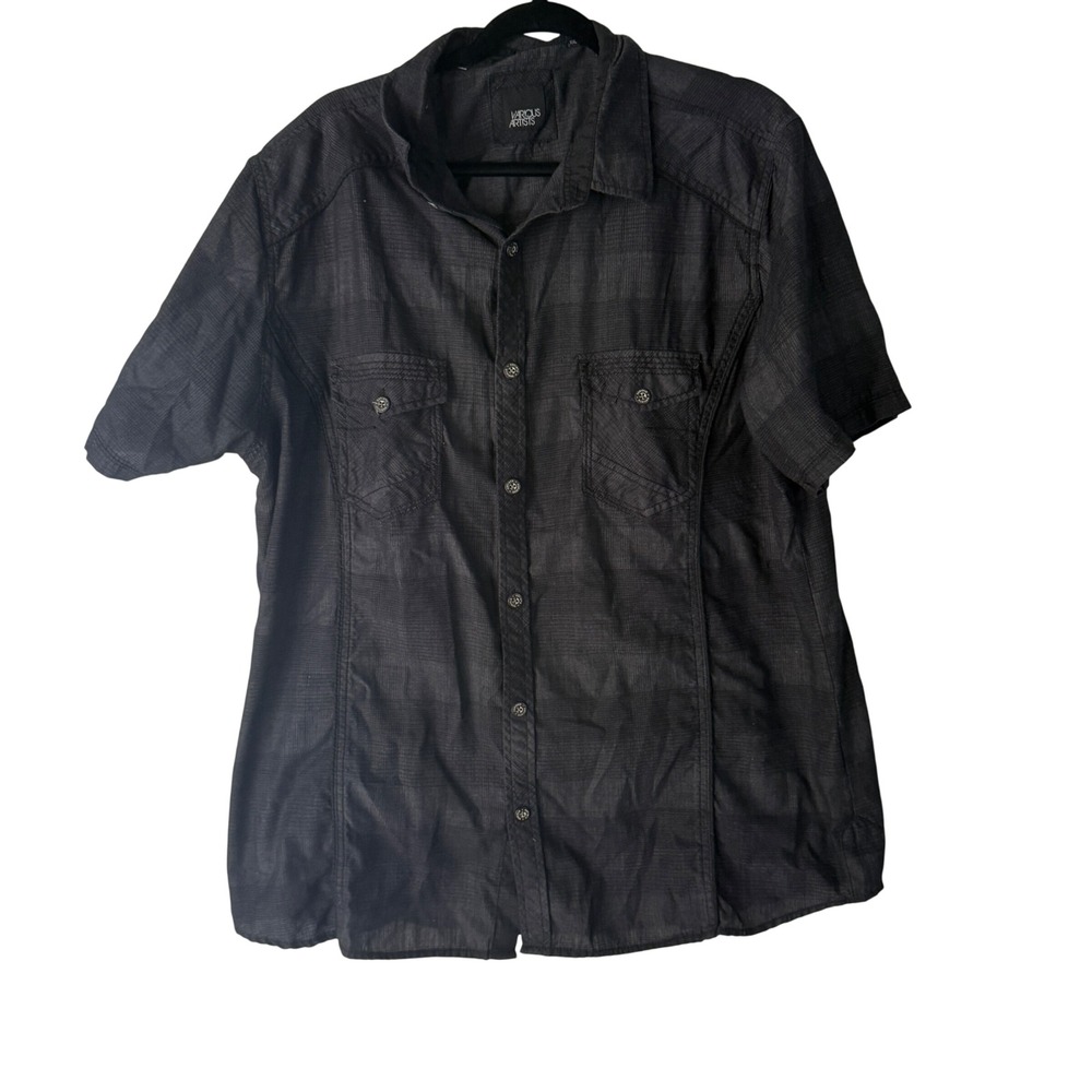 Various Artists Mens Black Plaid Short Sleeve Button Up Shirt‎ Size XXL Grunge